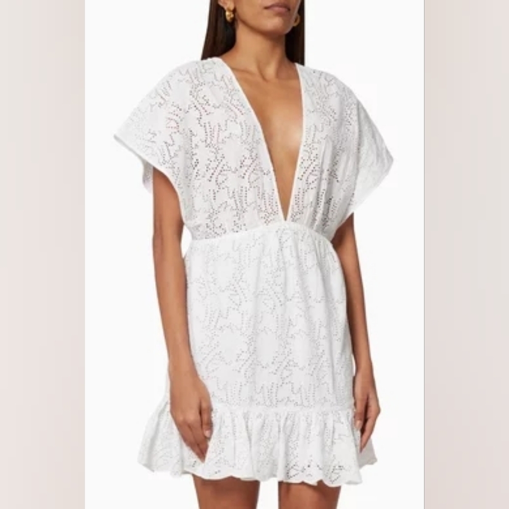 Suboo- Women's X-small  White Margot Mini Kaftan in Cotton Cover Up Boardwalk